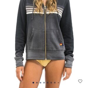 New item! NWT Aviator Nation Unisex Gray Zip-Up Hoodie with White Stripes Medium